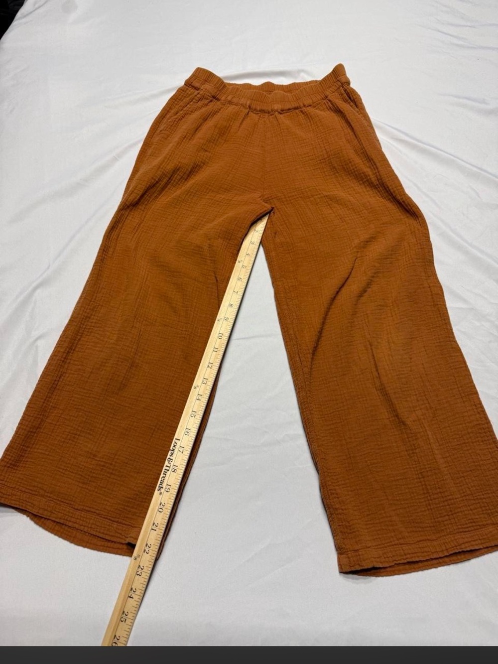 Wide-Leg Cotton Gauze Pants in Rust